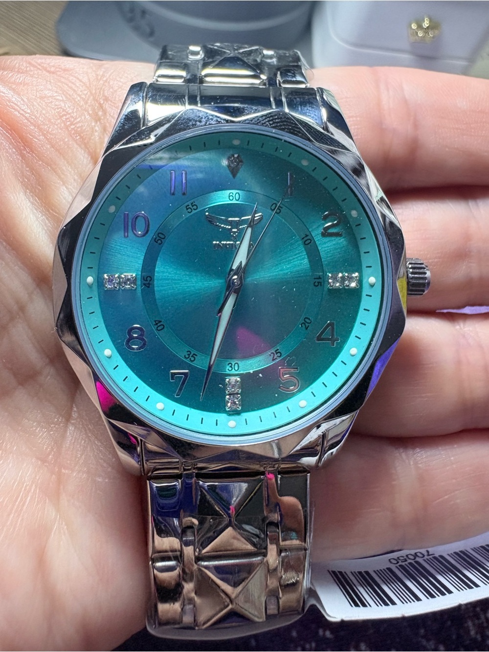 Invicta Silver Men’s 41mm Steel Watch with Aquamarine Dial NWT